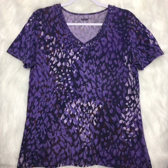 🌺 Basic Editions Purple V-neck Short Sleeve Large - Picture 1 of 13